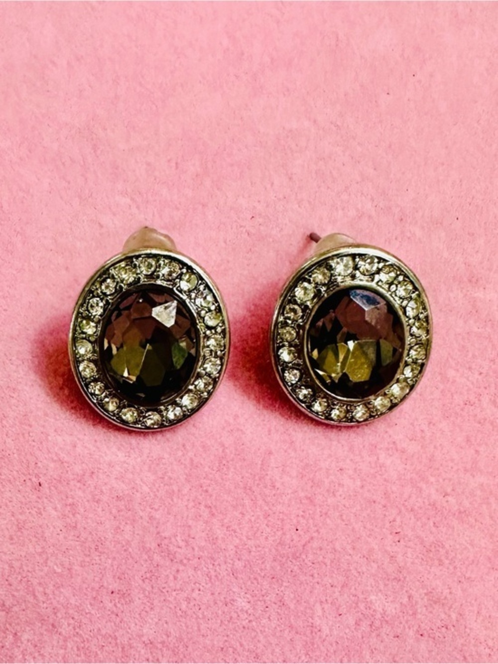 Smoky Gray Crystal Halo Stud Earrings